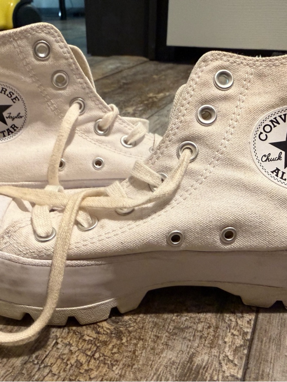 Converse High-Top Canvas Sneakers in Cream